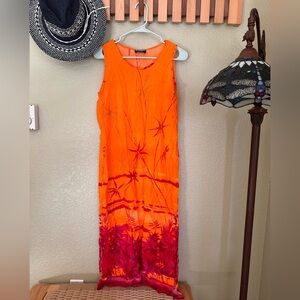 Vibrant Orange and Red Sunset Maxi Dress